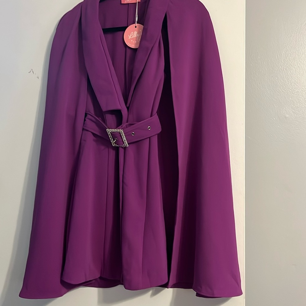 Lily’s Kloset Magenta NWT Dress with Cape and Bling belt S
